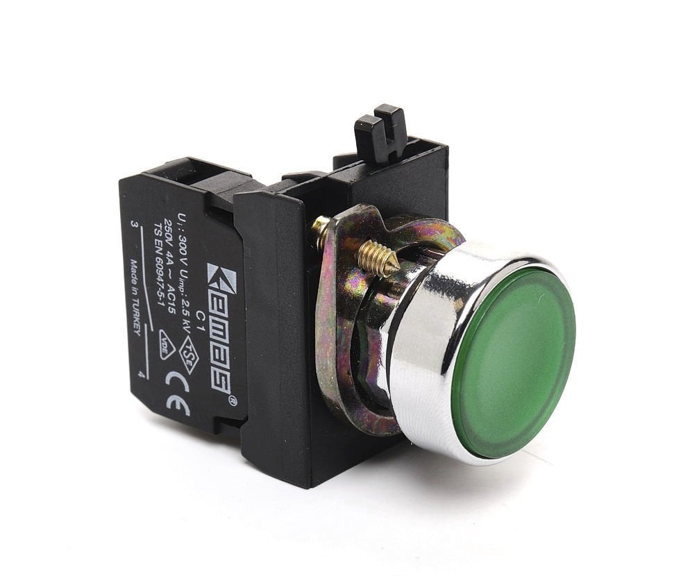 CM100DY CM Serisi Metal 1NO Yaylı Düz Yeşil 22mm Buton