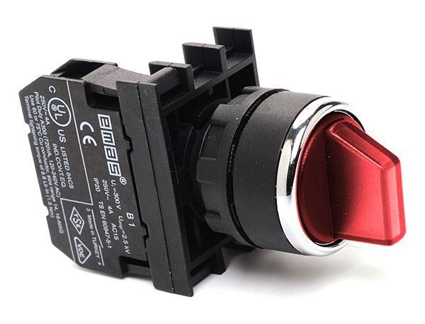 B101SL30K B Serisi Plastik 2NO (II-0-I) 60° Seçici Kalıcı Işıklı Kırmızı 22mm Buton