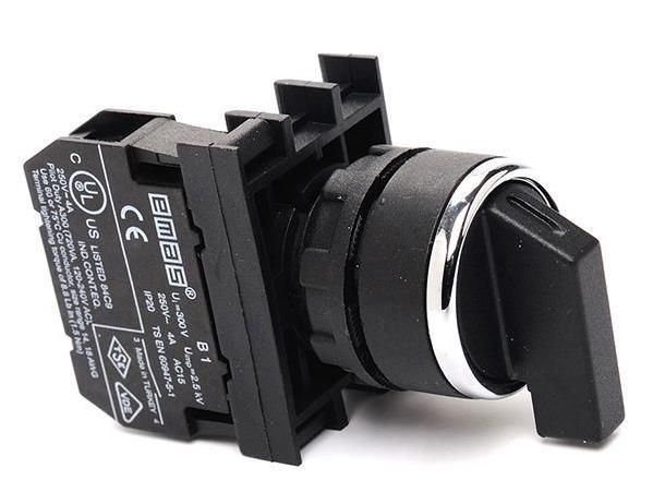 B101S31 B Serisi Plastik 2NO (II-0-I) 60° Seçici Tek Dönüşlü 22mm Buton