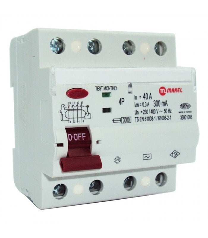 35001008 4 Kutuplu 40A 300mA Trifaze Yangın Koruma Şalteri
