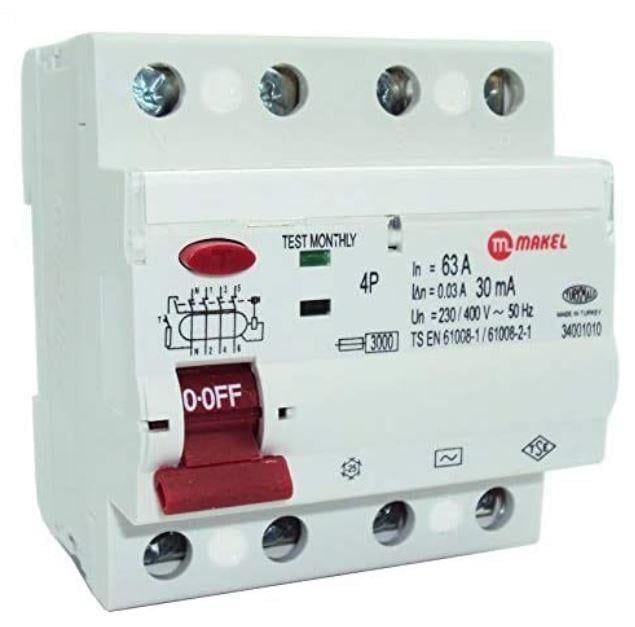 34001010 4 Kutuplu 63A 30mA Kaçak Akım Koruma Şalteri