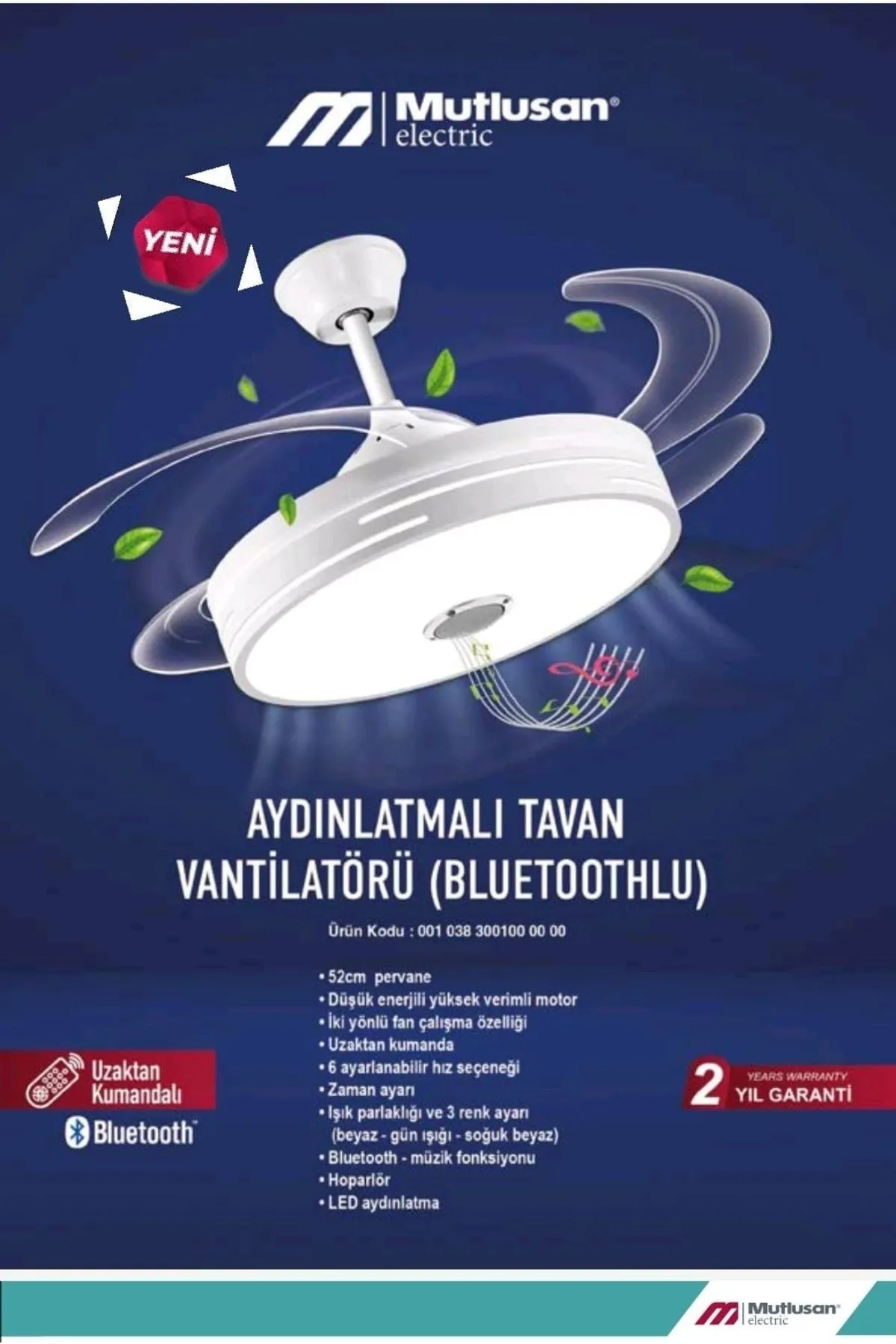 Mutlusan Aydınlatmalı Tavan Vantilatörü Blueetoothlu 001 038 300100 00 00